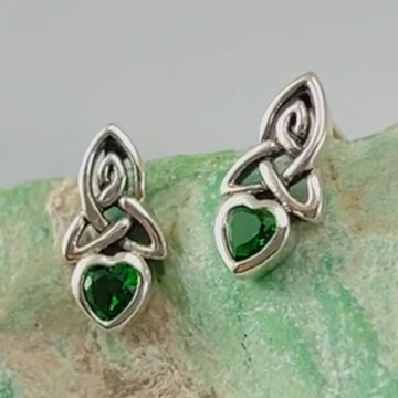 Celtic Heart Silver Post Earrings with Gemstone TER1871
